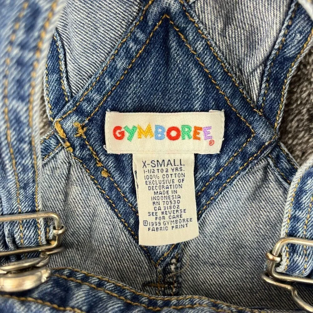 Vtg Gymboree Embroidered Denim Jean Overalls Girl XS 1-2 Years Rainbow Tag